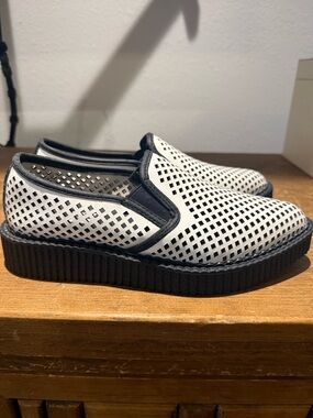 T.U.K White Perforated Slip-On Creeper with Black Trim and Platform
